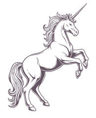 Heraldic unicorn vector drawing isolated on white background.