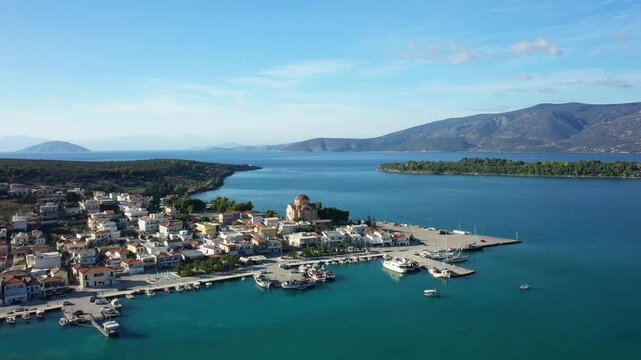The picturesque seaside village of Kilada in Europe, Greece, Peloponnese, Argolis, in summer on a sunny day.&nbsp;