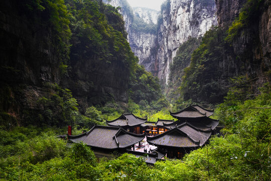 Chongqing, China-APR 04, 2025- Three Natural Bridges is located in Xiannushan Town, Wulong District, it is UNESCO World's heritage site.