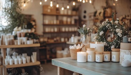 Beautiful candle shop filled with aromatic candles and rustic decor.
