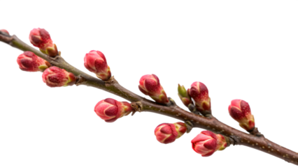 Premium Tea Tree Twig with Vivid Red Buds in Perfect Focus on Transparent Background. Perfect for: Skincare Promotions, Natural Remedy Ads, Wellness Campaigns