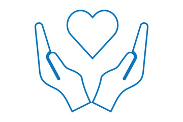 Heart in hand icon set.Donation and giving aid concept , Hands holding heart icon .Love icon. Health, medicine symbol. Healthcare hands holding heart flat and line style - stock vector.