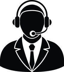 Faceless Man with Headset in Suit Icon on Transparent Background Symbol Art