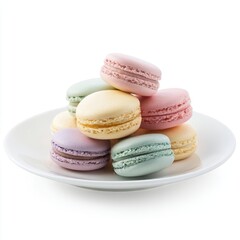Obraz premium Pile of colorful macarons on white background
