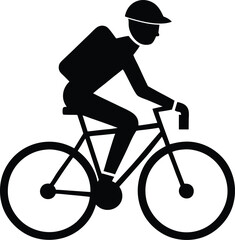 Obraz premium Black Silhouette Of Person Riding Bicycle With Cap On Transparent Background