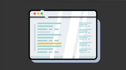 Illustration of a programming and coding screen displaying app development interface, code editor