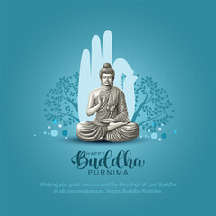 Happy Vesak Day, Buddha Purnima wishes greetings with buddha. Can be used for poster, banner, logo, background, greetings, print design. abstract illustration design.