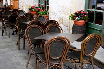 Empty tarrace chair and table