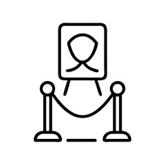 Portrait on easel icon with museum rope barrier