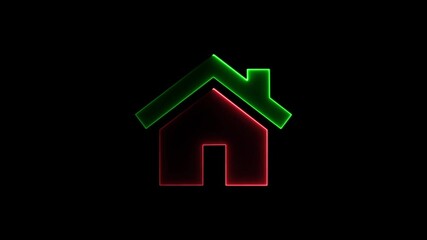 Neon House with glowing light liner icon on black background. stay at home icon glowing animation. - Powered by Adobe