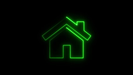 Neon House with glowing light liner icon on black background. stay at home icon glowing animation. - Powered by Adobe