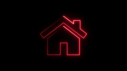 Neon House with glowing light liner icon on black background. stay at home icon glowing animation. - Powered by Adobe