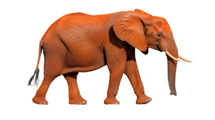 Stylized Orange African Elephant Walking Against a Transparent Background in Nature