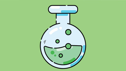 Illustration of lab chemistry equipment used for testing solutions. Includes glassware, beakers, flasks, and tubes arranged for scientific experiments
