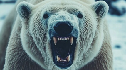 polar bear roaring close up