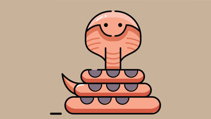 Cartoon style illustration of a cobra snake with friendly features, designed for children books. The snake is coiled with a raised hood