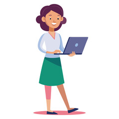 woman standing with laptop vector