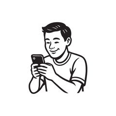 playing gadgets while smiling