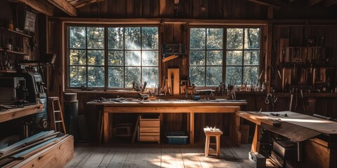 Fototapeta premium Rustic Woodworking Workshop: A Carpenter's Haven