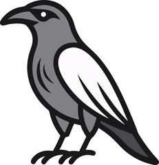 Raven icon line art on transparent background 