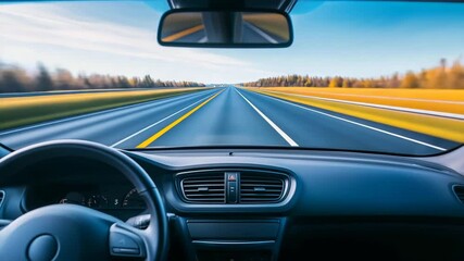 Open Road Perspective: The first-person perspective from inside a vehicle, offering a dynamic and thrilling view of an open road, beckoning to endless adventures and journey. 