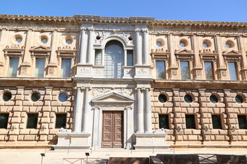 Facade of the Palacio de Carlos V in the Spanish city Granada, Andalusia, Spain    