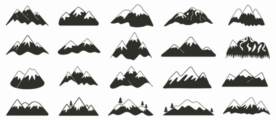 Fototapeta premium Black mountain peak silhouette vector set with a wide range of shapes ideal for versatile design applications including logos, prints, and digital illustrations