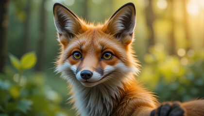 Fox Selfie Animal: A sly red fox with a raised eyebrow and a smirk. Pose: Classic selfie look, eyes focused forward.