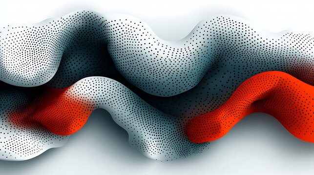 Abstract fluid forms with stippled textures in organic white and red contrast