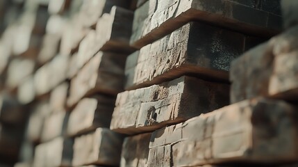Naklejka premium Close-Up of Weathered Stone Bricks in a Wall