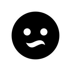Black circle with two white circles for eyes and a curved white line for mouth expressing confusion