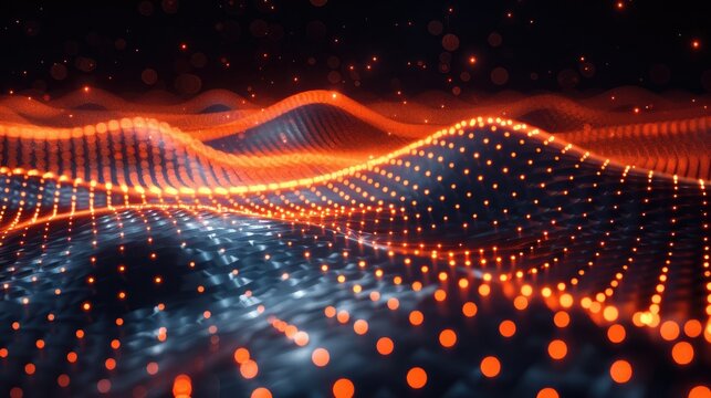 a vector Tshirt design for a tech company, incorporate a 4 by 4 grid of Grey dots where the top left 4 dots are orange 