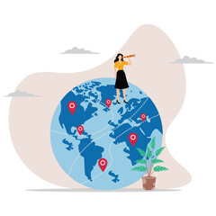 Expand new branches, businesswoman looking for new pins