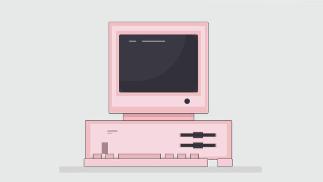 Illustration of old retro computer devices, featuring vintage keyboards, monitors, and floppy disks