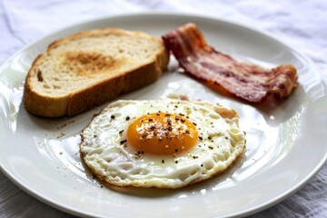 a sunny-side-up egg presented on a pristine white ceramic plate