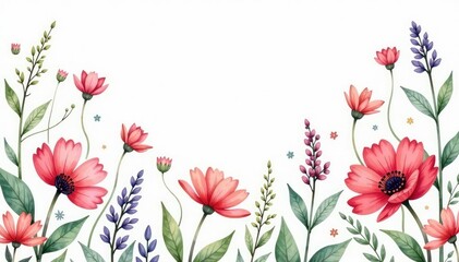 Delicate watercolor wildflowers, soft pastel hues, repeating motif , repeating, light
