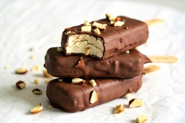 three homemade chocolate-dipped ice cream bars