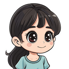 Obraz premium cute little girl with long hair, cartoon vector illustration graphic design