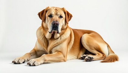 Imposing Mastiff, relaxed posture, pure white backdrop, stock, pet