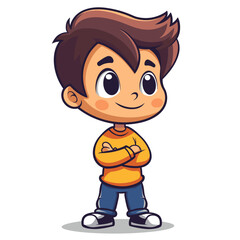 Little boy standing and smiling. Cute cartoon character vector illustration.
