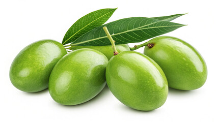 Obraz premium Close-Up of Vibrant Green Mangoes with Leaves