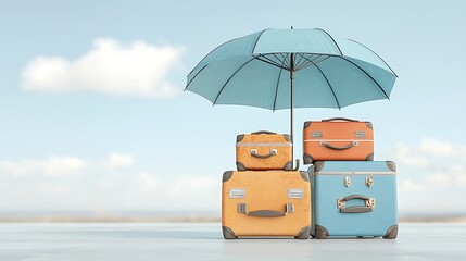 Travel luggage protected by umbrella (1)