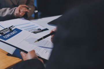 Concept of legal counseling. The lawyer or legal counsel is listening and providing advice to business people.