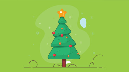 Outline illustration of a Christmas tree with a decorative background, capturing the festive spirit with a minimal and elegant holiday design