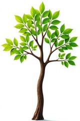 Varying tree branches with leaves isolated on white background, twig, wood, white