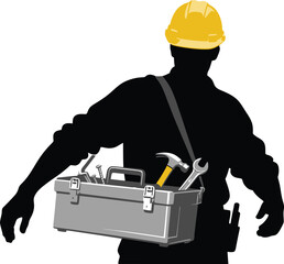 Fototapeta premium A Worker, His Hat, and His Toolbox