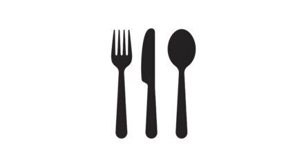 A minimalist illustration of a fork, knife, and spoon arranged centrally on a plain background, ideal for dining or culinary themes