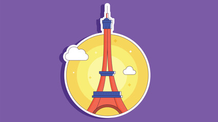 A vibrant colored sticker design of the Eiffel Tower in Paris, featuring bold and lively hues. The sticker captures the iconic French landmark with striking colors