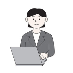 スーツ姿の女性がパソコンを操作しているイラスト