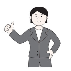 いいねのジェスチャーをするスーツ姿の女性のイラスト